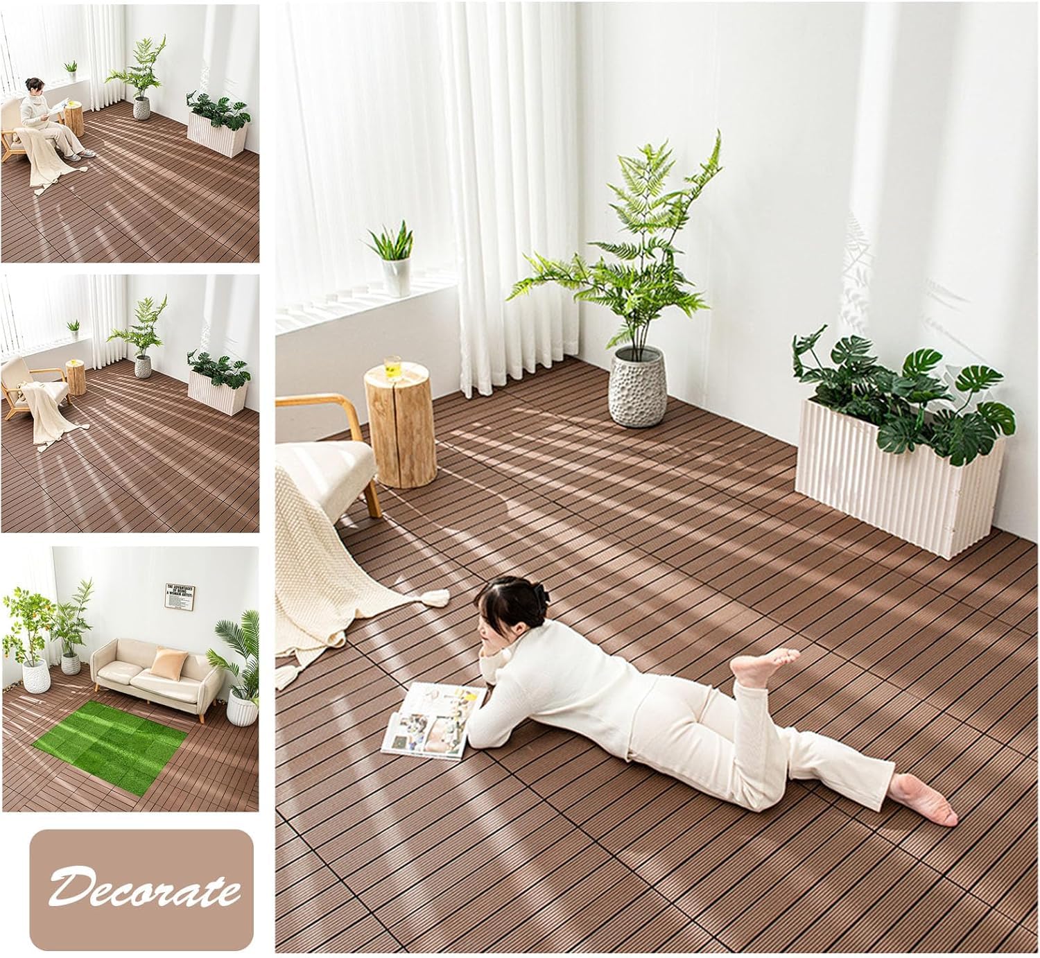 Dalles et lames de terrasse en composite, Tuiles de verrouillage composites en bois for l'extérieur, 18 pièces multicolores(Chocolate)