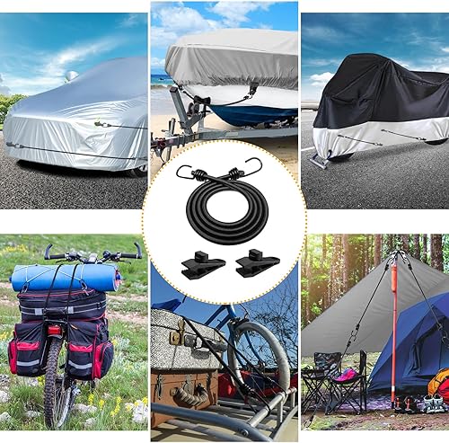 Miniatura 7 de Juego de 4 correas para cubierta de automóvil de 50 pulgadas, protector de viento resistente, clips de gancho para la mayoría de automóviles,