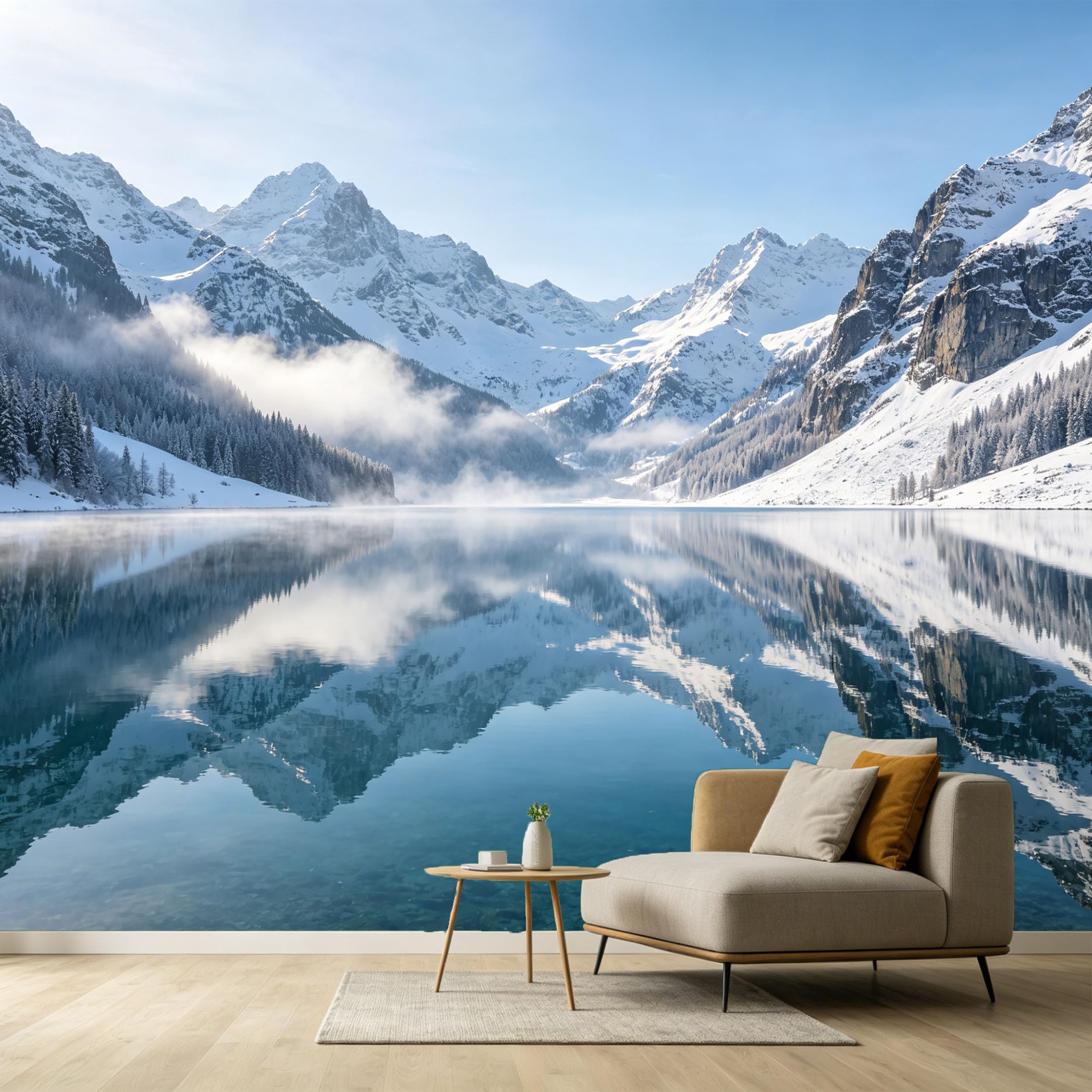 Custom Size Wall Murals Snow Mountain Lake Landscape Nature Scenery SelfAdhesive Wall Fabric Removable Large Wallpaper for Photo Living Room Interior Decor Wall Art