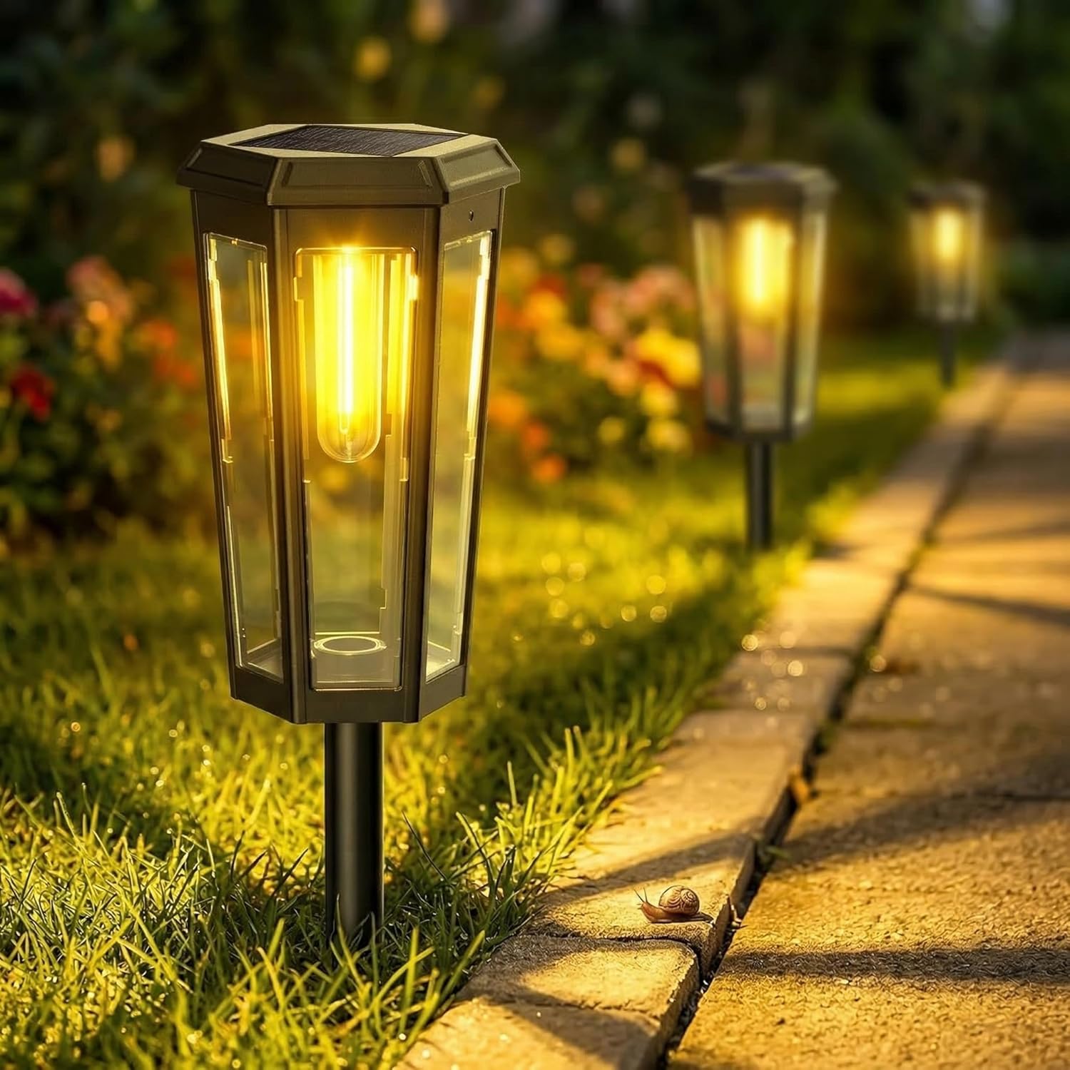KINKAI Solar Pathway Lights Outdoor - 6 Pack Taller Garden Lights Bright LED Driveway Light Solar Powered Edison Bulb Landscape Lighting for Outside Walkway Patio Sidewalk Yard (Warm Light)