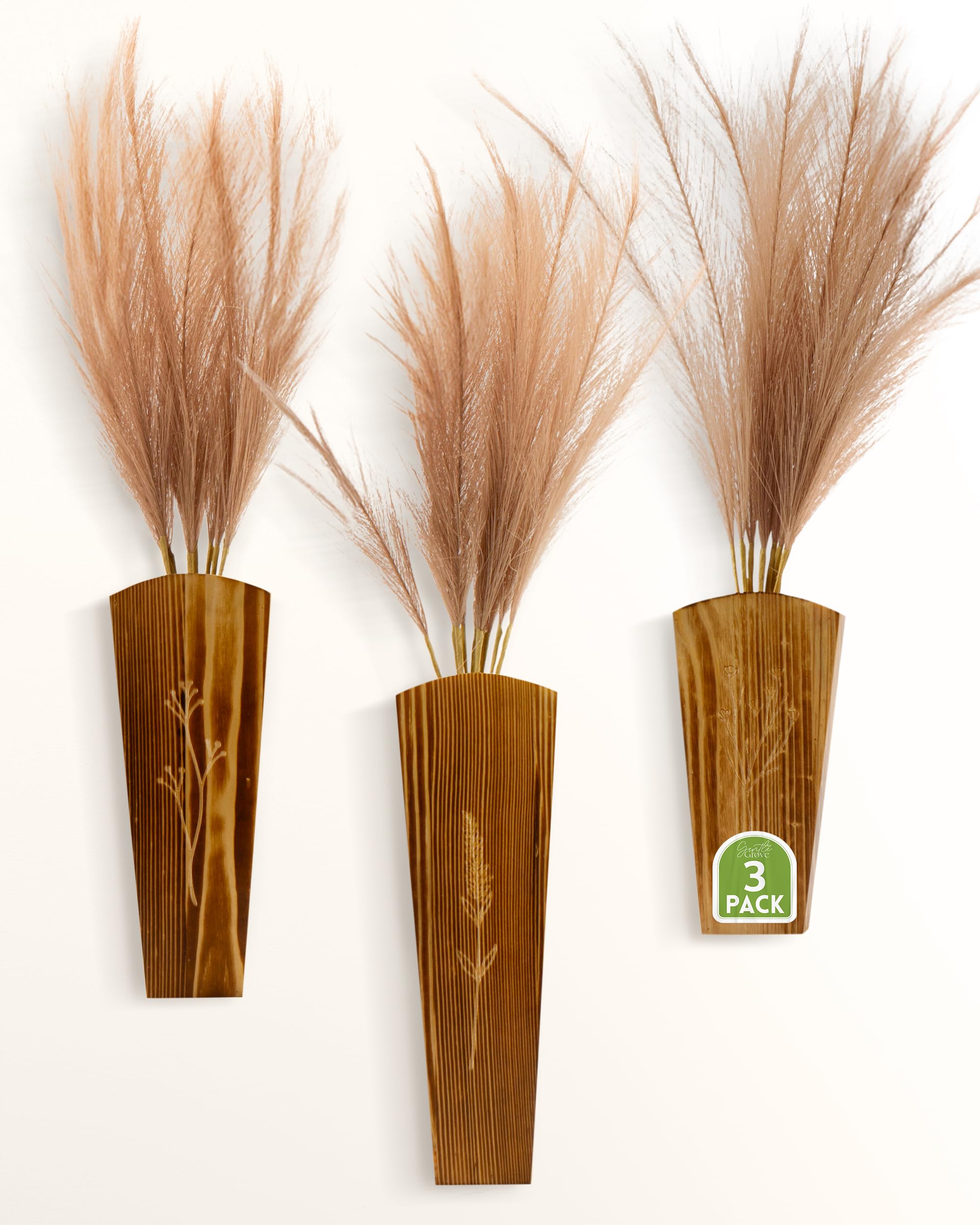 GentleGrove Wood Wall Planter 3pc Set - Wooden Wall Planters for Indoor Plants, Artificial Wall Plants, Flower Wall, Wall Vases - Modern Wall Decor