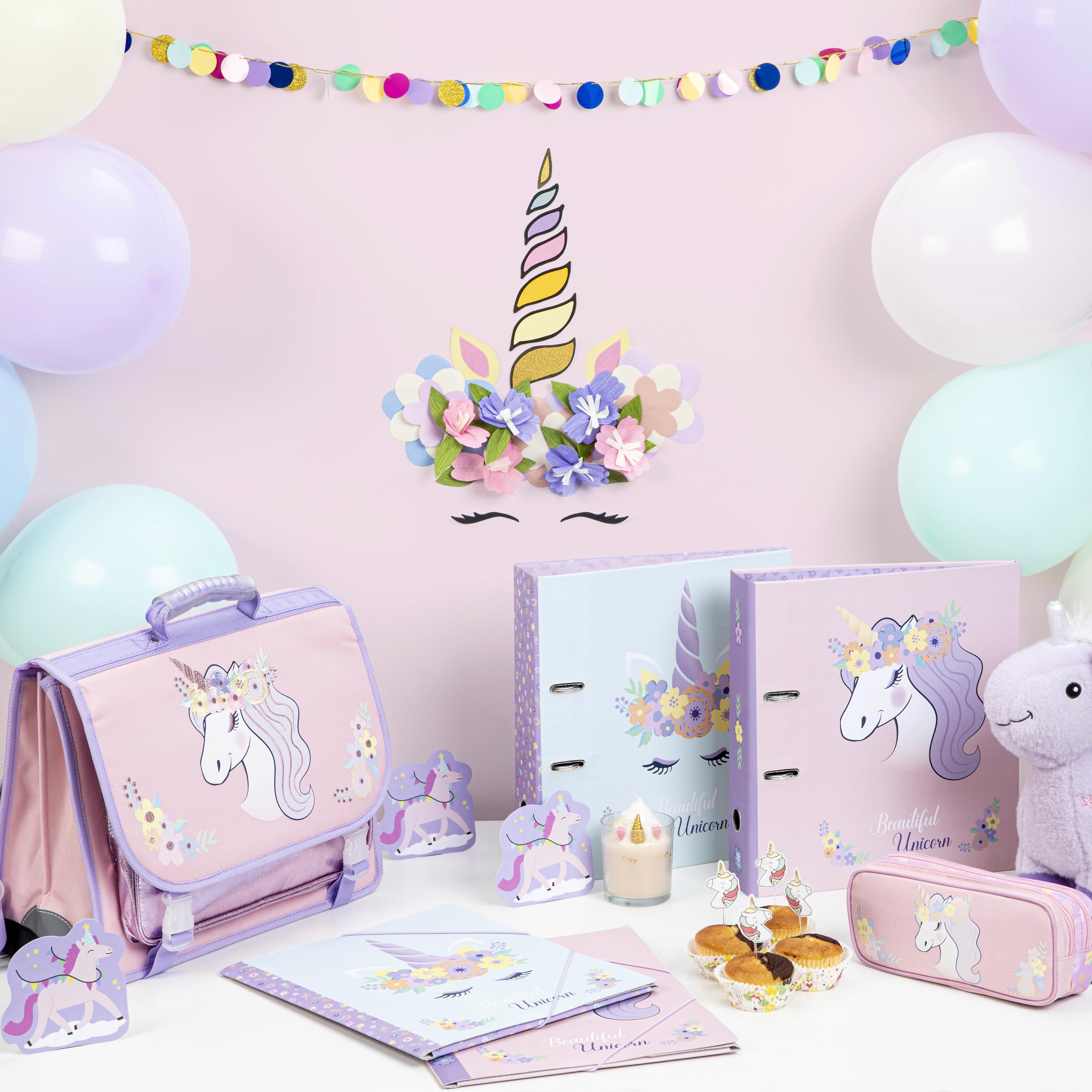 Viquel - Cartable Primaire Floral Unicorn - Cartable Fille Licorne 2 Compartiments - Rose Sac Scolaire Ergonomique avec Bandes réfléchissantes, Compartiments Multiples