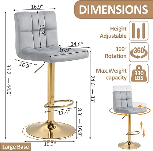 Miniatura 30 de Finnhomy Juego de 2 taburetes de bar de altura de mostrador, taburetes de bar giratorios con reposapiés y respaldo grueso en forma de L, sillas de