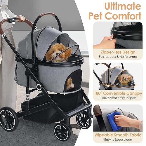 Miniatura 4 de Cochecito para mascotas con 4 ruedas, cochecitos plegables 3 en 1 para perros pequeñosmedianos y gatos de hasta 50 libras, transportador de viaje