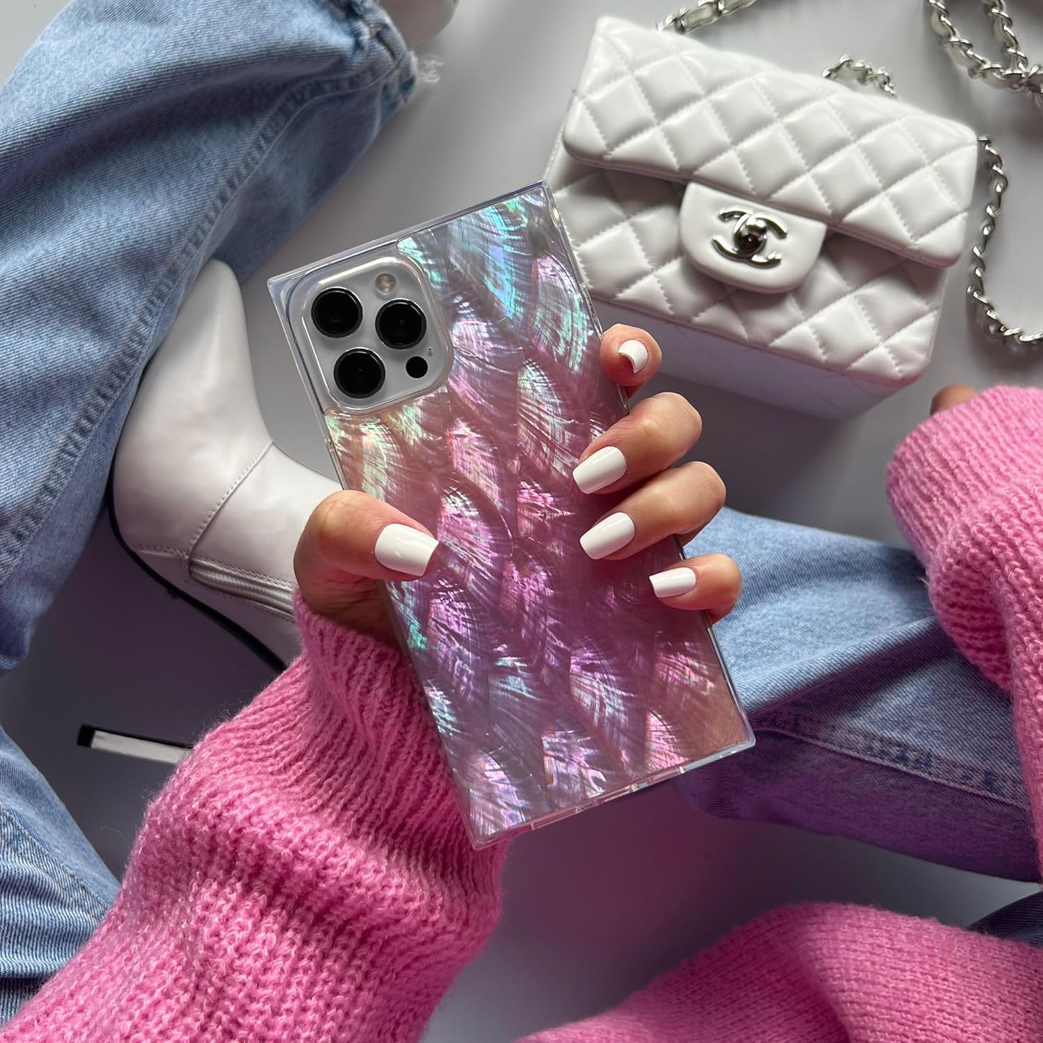 Flaunt Square Protective Case - Compatible with iPhone 15 Pro Max - Compatible with MagSafe & Wireless Charging - Drop-Tested & Shockproof - The Official Square Phone Case (Pink Mother of Pearl)