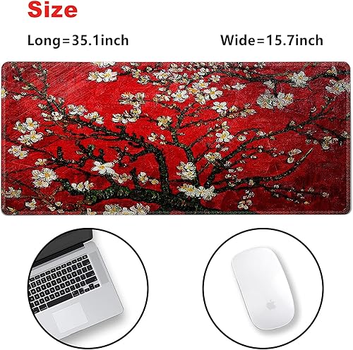 Vista 98 de ARTSO Alfombrilla de escritorio grande negra, alfombrilla de mouse para juegos XXL, alfombrilla de escritorio antideslizante con base de goma, Flor