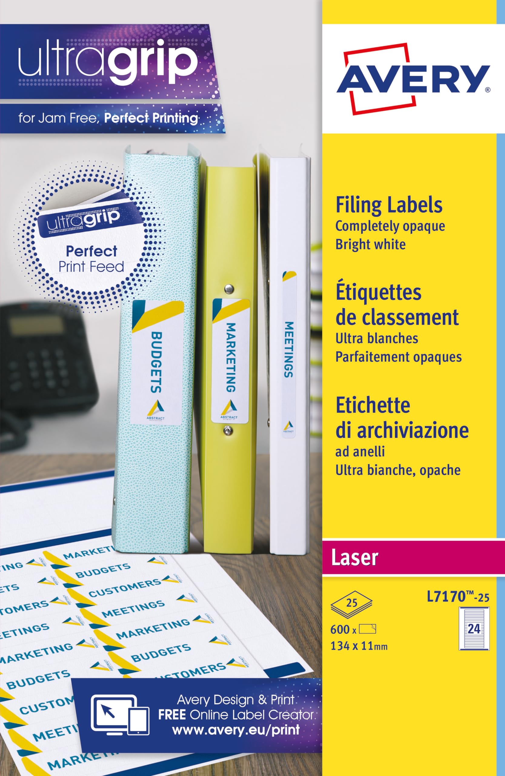 Avery 600 étiquettes pour tranche de pochette élastique