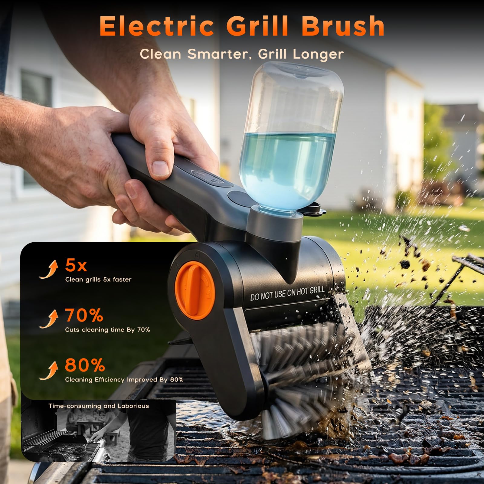 Brosse Electrique Barbecue 100W avec Flacon Pulvérisateur – Rechargeable 7,4V, 2 Vitesses, 90 Min d'Autonomie, IPX8 Étanche – Brosse Nettoyage Electrique pour Grille avec Caisse à Outils