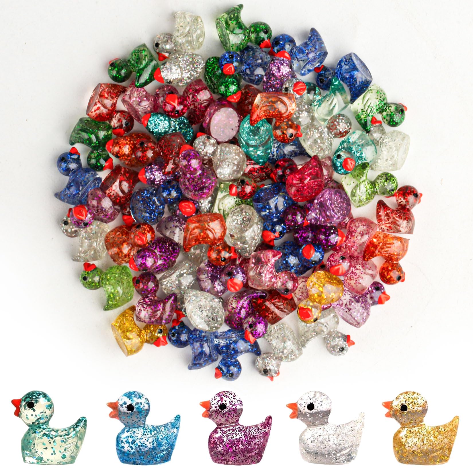 120 PcsMini Ducks, Luminous Mini Resin Ducks, Glitter Mini Plastic Duckss, Glow in The Dark Duckss
