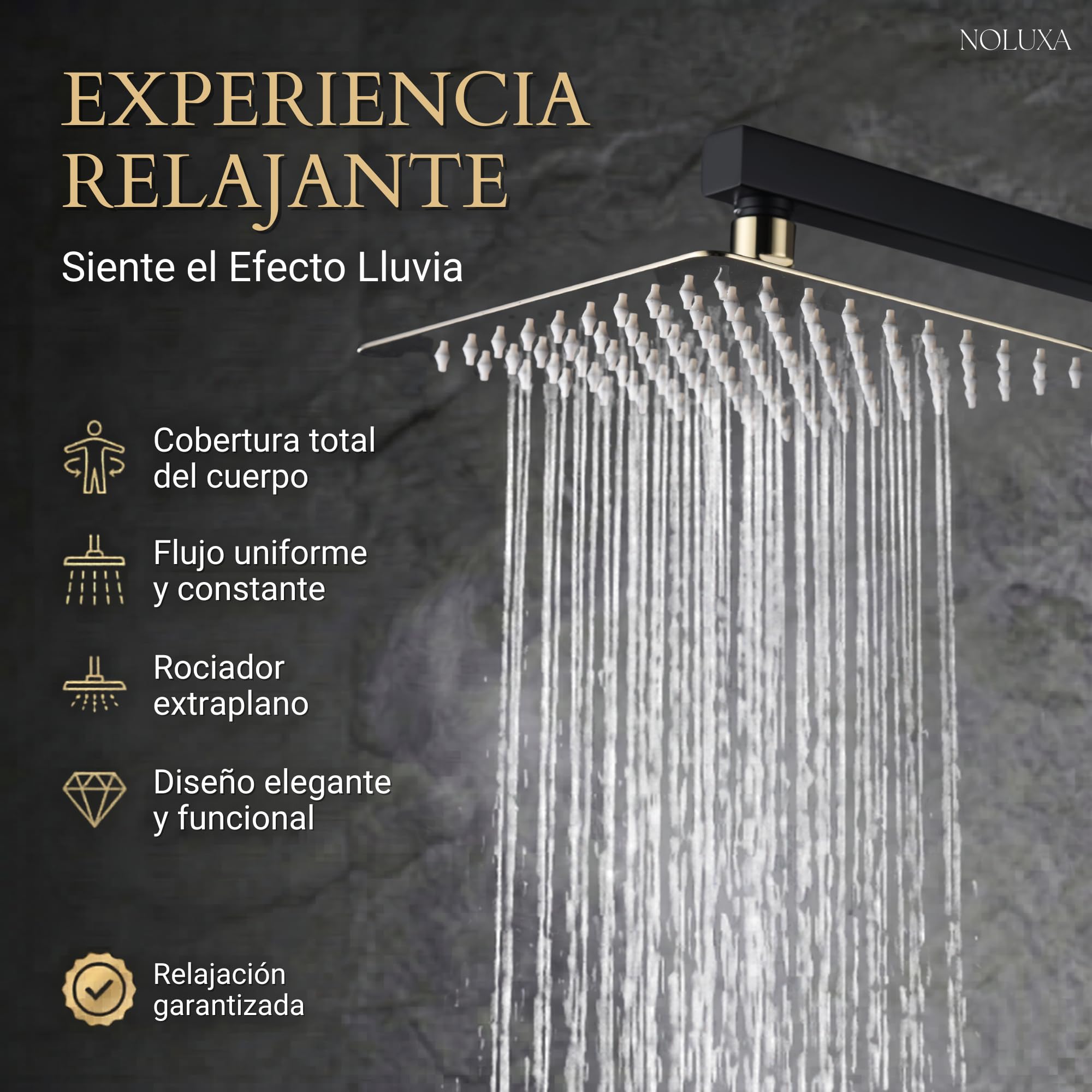 IMEX - Ducha Empotrada Negra Monomando | Conjunto de Grifería Empotrado con Alcachofa y Rociador Antical Efecto Lluvia | Columna Ducha Empotrada en Latón y Acero Inox S.304 | Serie Suecia