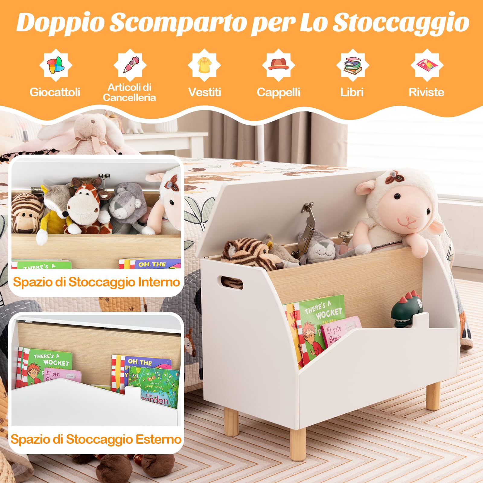 COSTWAY Libreria Montessoriana 2-in-1 in Legno per Bambini 60x30x44 cm Bianco