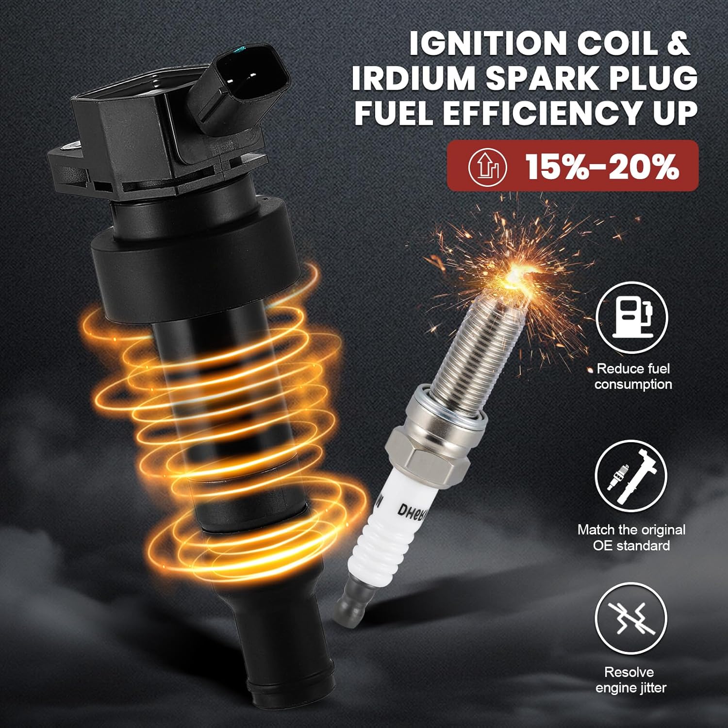 UF652 Ignition Coil Pack & Iridium Spark Plugs Compatible with Hyundai Accent Veloster Kia Rio Soul 1.6L L4 2012-2019 UF652 Coil Pack Sets of 4