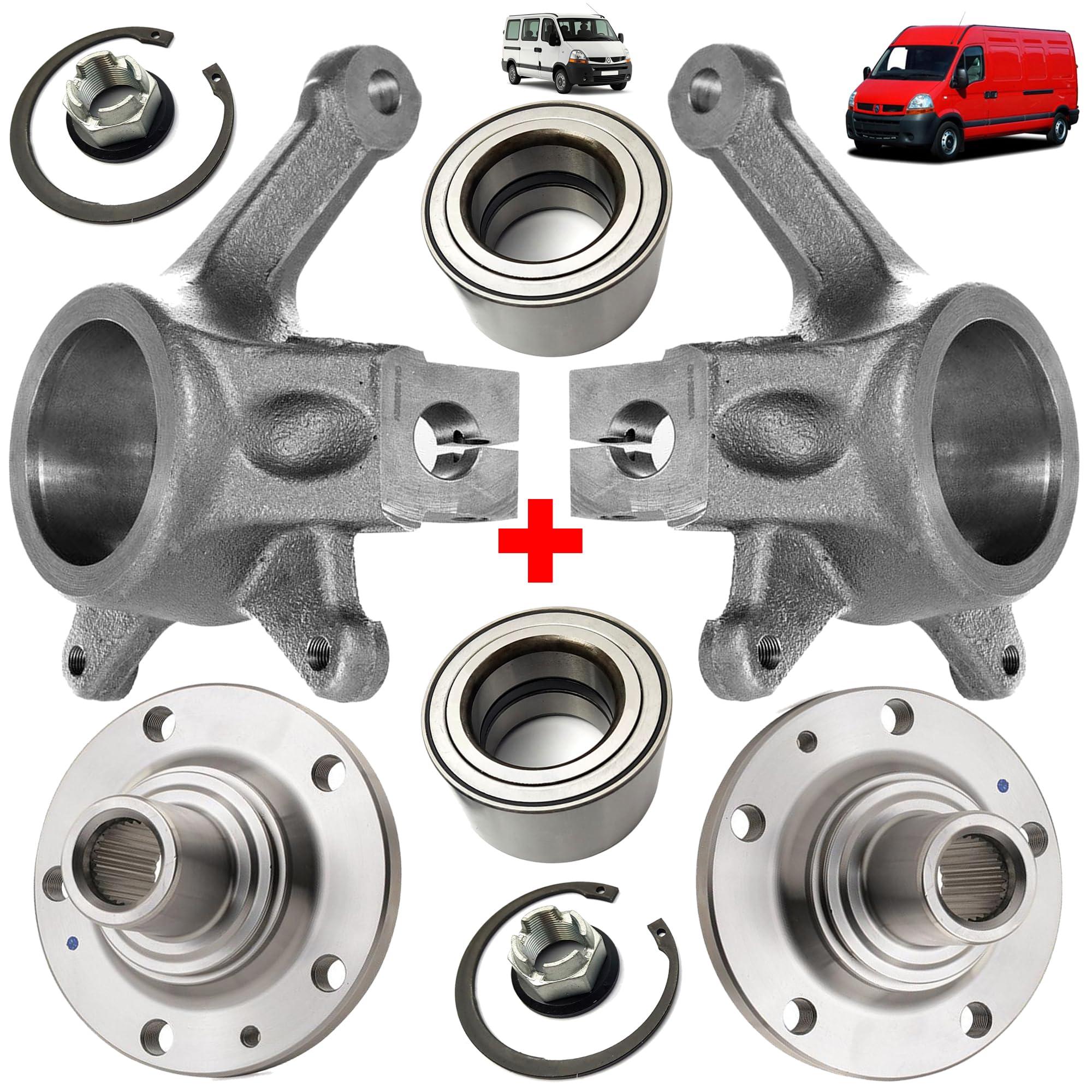 Kit Réparation AVEC 2 Porte Fusées ET 2 Moyeux ET 2 Roulements de Roue Avant Gauche et Avant Droit 24 mm compatible pour INTERSTAR X70 MOVANO A X70 MASTER II - 7701206740 4403023 4403024