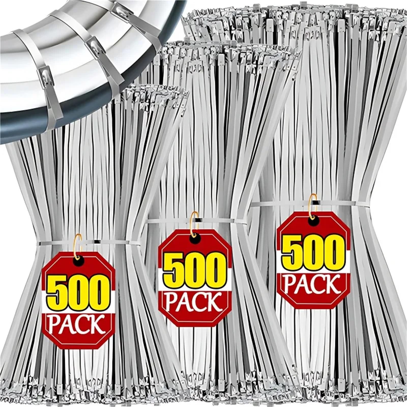 Bridas de acero inoxidable Bridas de acero inoxidable reutilizables con cierre automático, 500 unidades (20 unidades), organizador de cables de alambre y correas de escape.(4.6x300mm,500PCS)