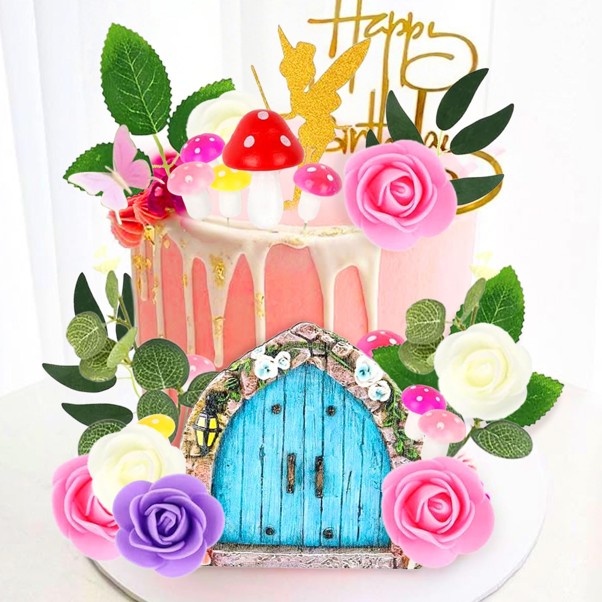 JeVenis Fairy Cake Decoration Mushroom Cake Decorations Fairy Cake Toppers Garden Butterfly Cake Decoration Fairy Party Supplies Fairy Party Favors