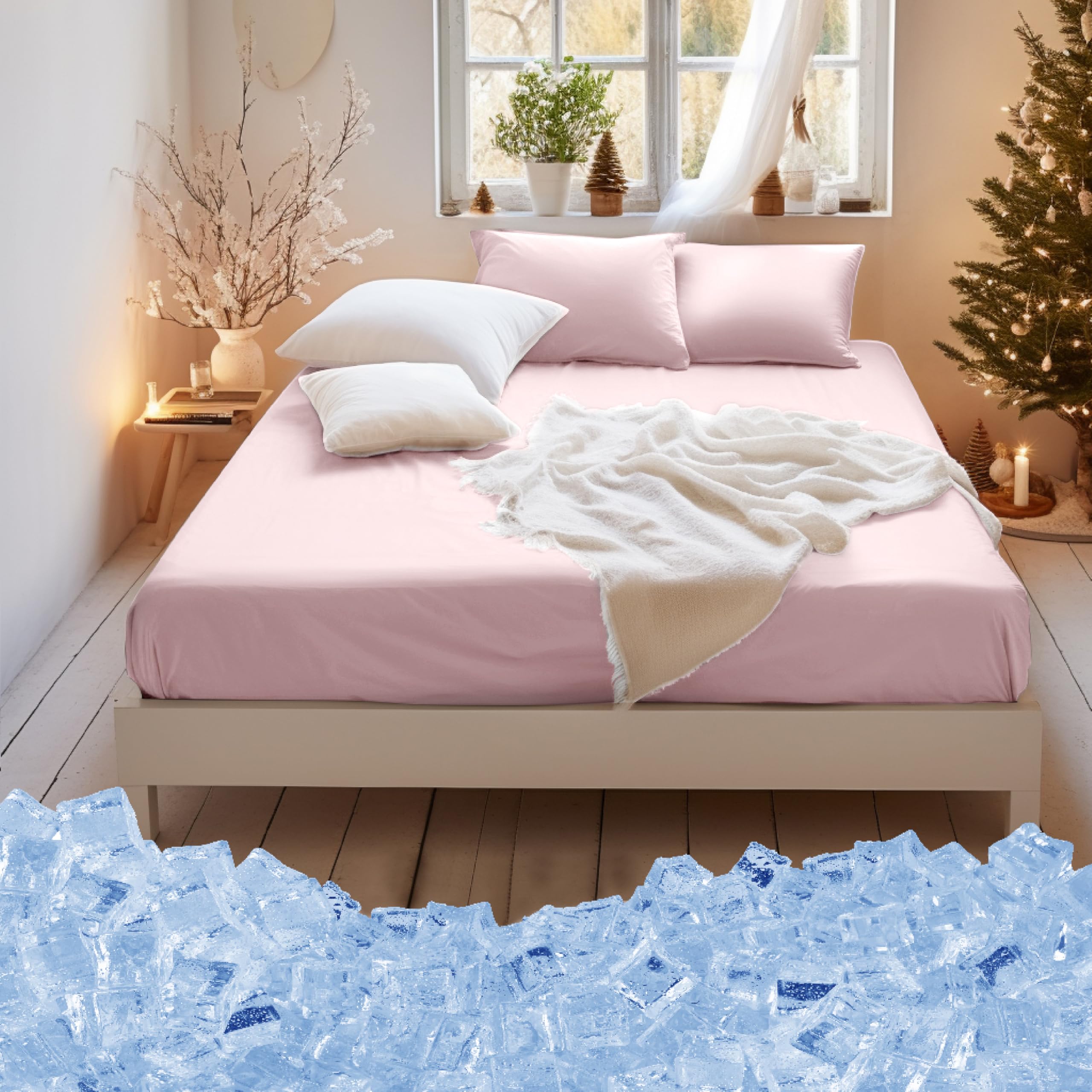 MOHAP King Size Fitted Sheet Pink with Extra Deep 16 inch 40 cm Pocket Bed Sheet Only Bedsheet Brushed Microfiber Bottom Sheet for King Bed 150x200 Pink