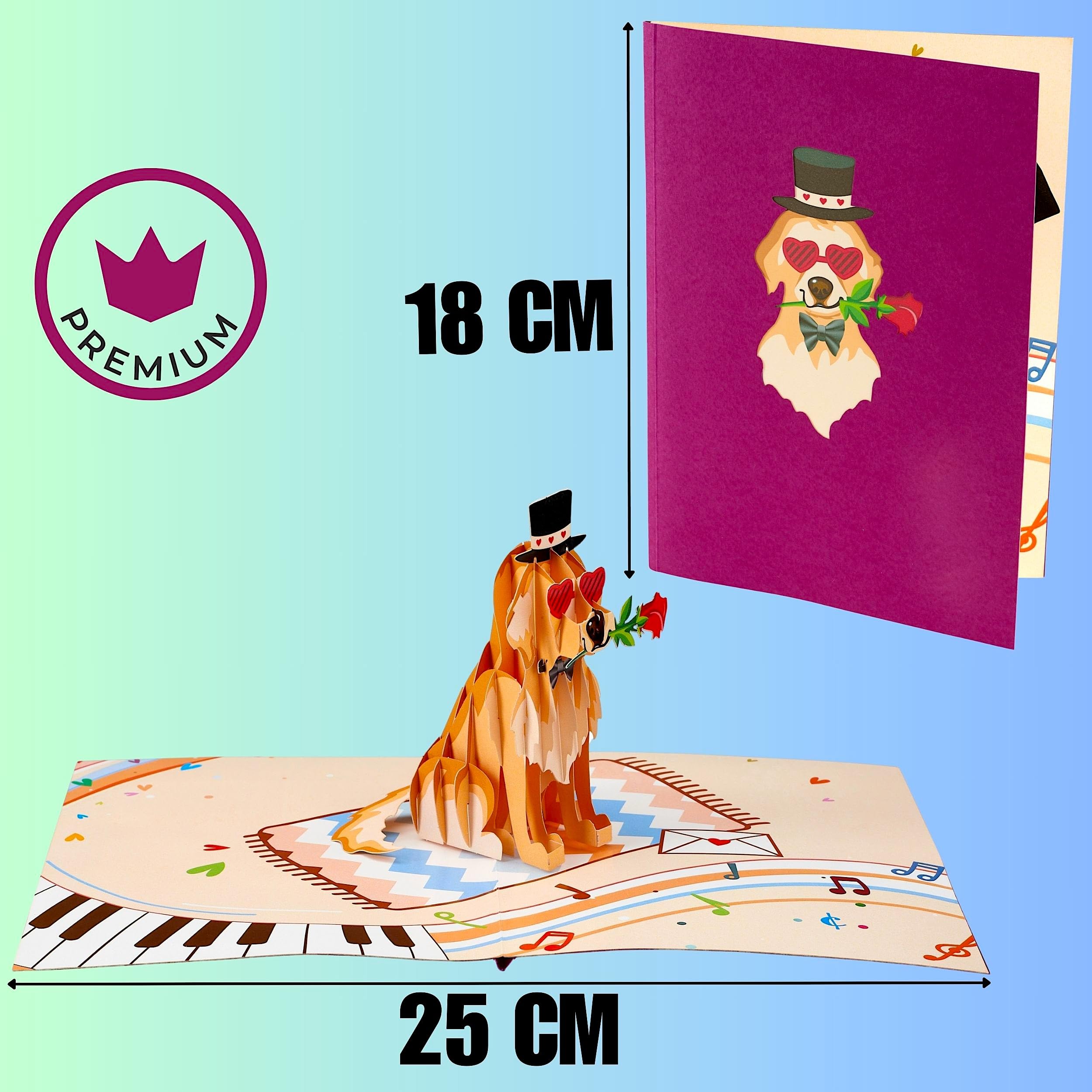 3D Pop-Up Karte „Süßer Hund Mit Rose“ – Handgefertigt, Für Geburtstag, Valentinstag, Hochzeit