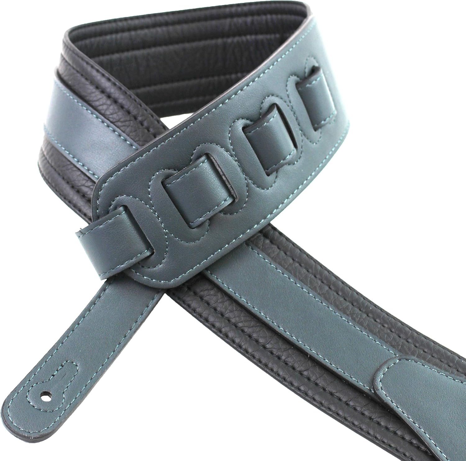 Walker & Williams G-518 Teal Gray Handmade Multi Layer Guitar Strap with Padded Glove Leather Back For Acoustic, Electric, And Bass Guitars