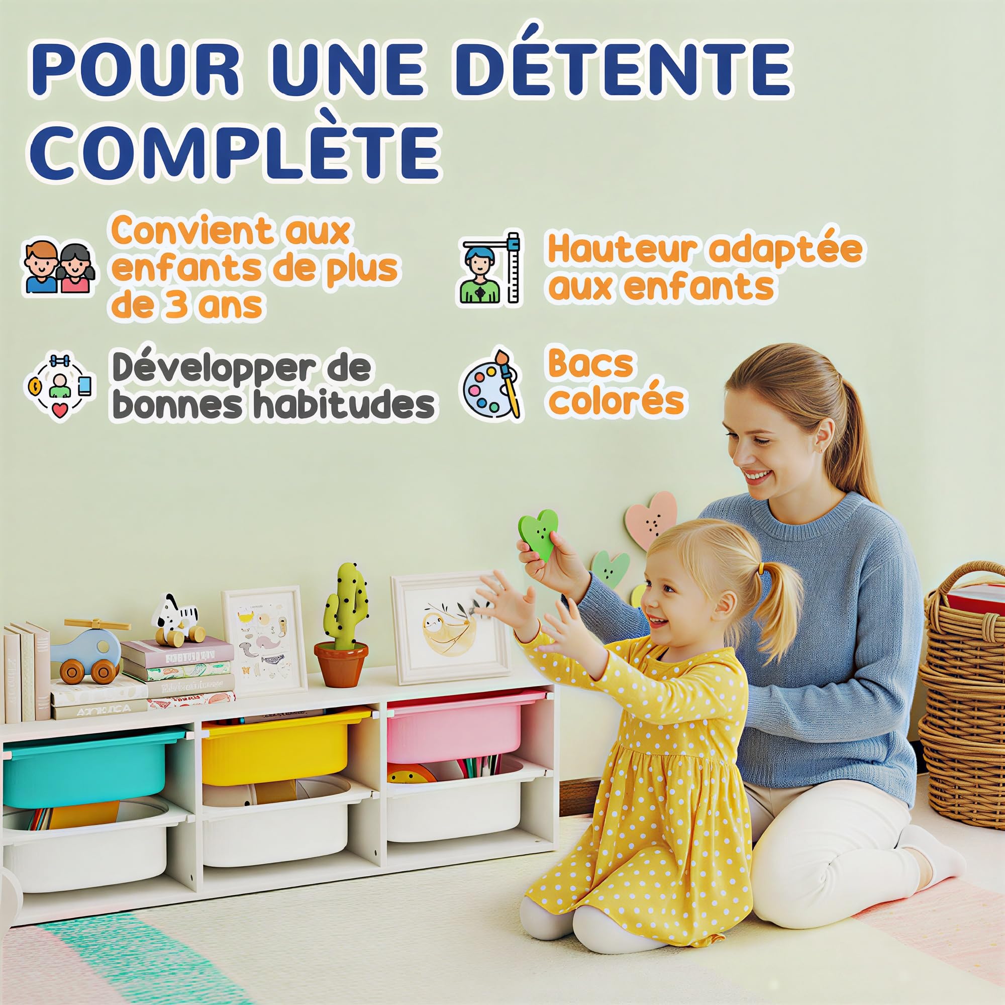 AIYAPLAY Meuble Rangement Enfant à 2 Niveaux avec 6 bacs Amovibles, étagère de Rangement pour Jouets Enfants pour Chambre d'enfant, Salle de Jeux ou garderie, Blanc