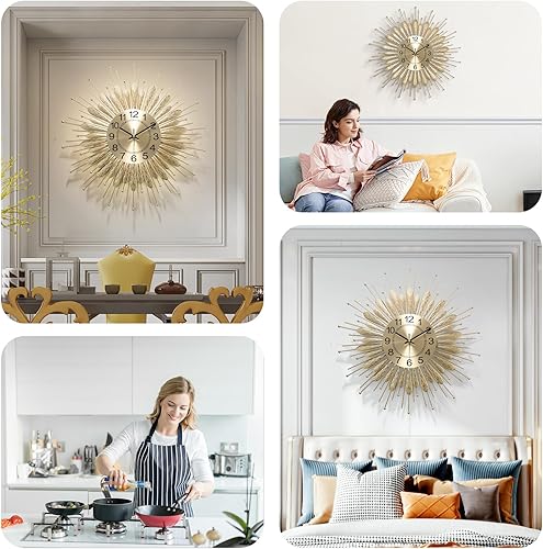 Miniatura 3 de Reloj de pared moderno de mediados de siglo de oro de 27 pulgadas, funciona con pilas, decorativo, de metal, para sala de estar, dormitorio,