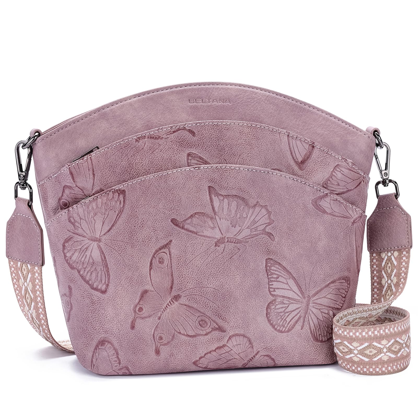 BELTANA Crossbody Purses for Women Multi Pocket Medium Crossbody Bag Adjustable Strap Shoulder Bag Butterfly Design Zipper Pockets
