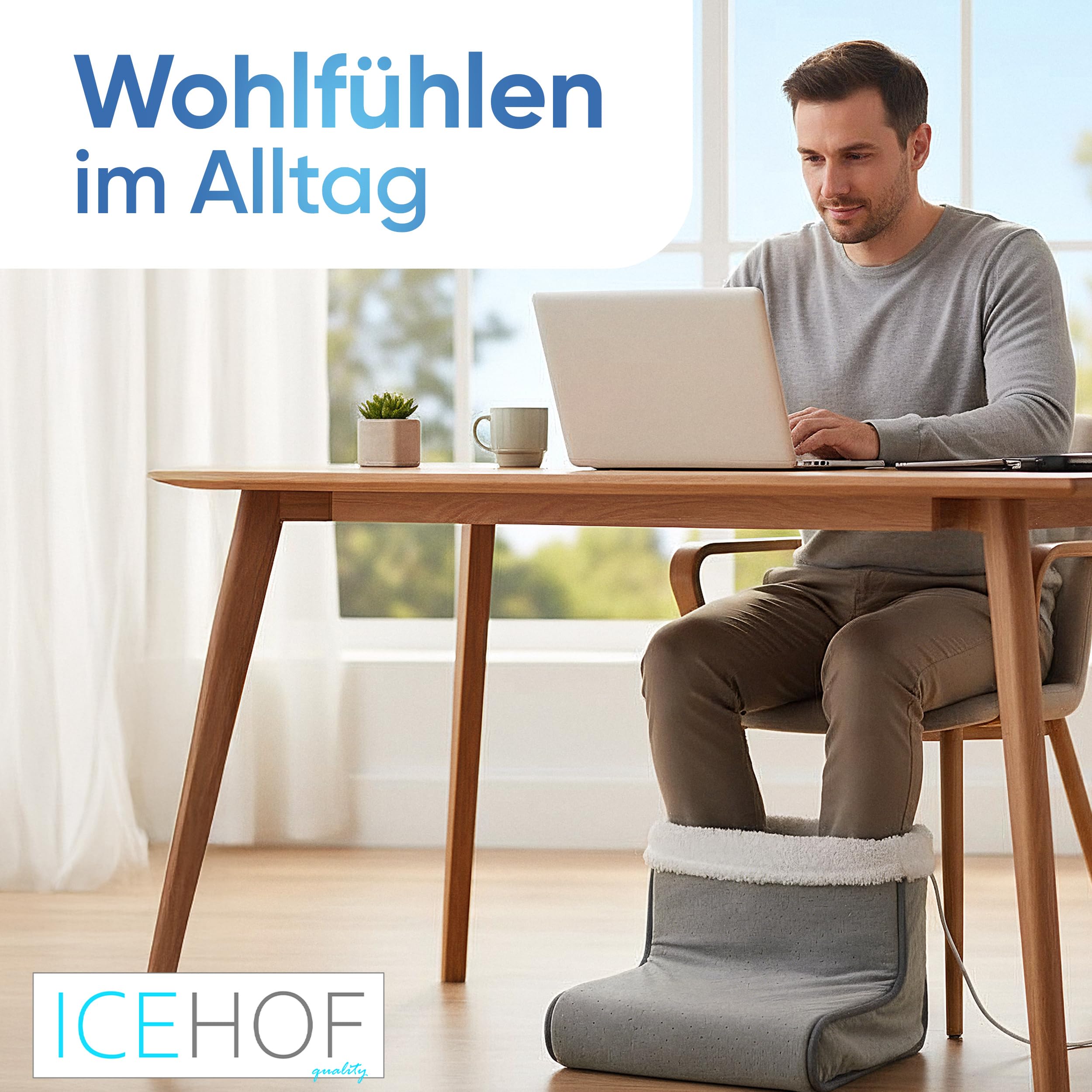 ICEHOF Fußwärmer elektrisch mit USB - 3 Heizstufen & Auto-Off - Kuschelweiches, waschbares Innenfutter - Fußheizung für Büro, Sofa & Homeoffice - Gegen kalte Füße, Damen & Herren
