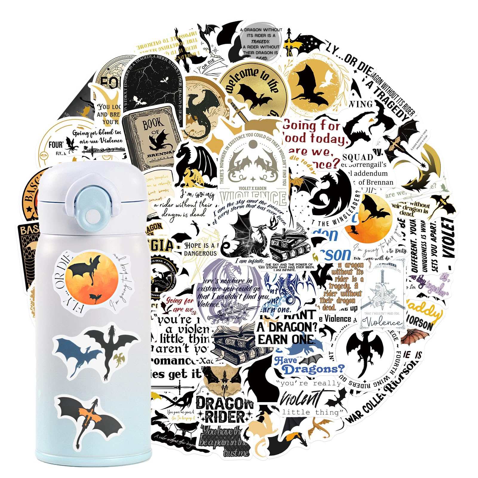 100 Pack Fourth Wing Dragon Rider Stickers, Vibrant Waterproof Vinyl Stickers for Laptops Water Bottles Skateboards Decoration, Diverse Cute Colorful Designs for Teens and Dragon Enthusiasts