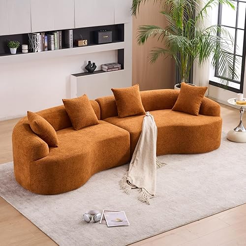 Miniatura 19 de Sofá modular curvo de 110 pulgadas con 4 plazas, sofá curvo para sala de estar, sofá modular moderno, sofá deshuesado, tela de felpilla de grano de