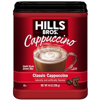 Hills Bros. Cappuccino Mix Rich, Frothy Coffeehouse-Tasting Instant Drink Mix Quick and Easy Preparation Perfect for Hot & Iced Drinks & Creaming Coffee Classic Cappuccino, 1 Pack of 14oz