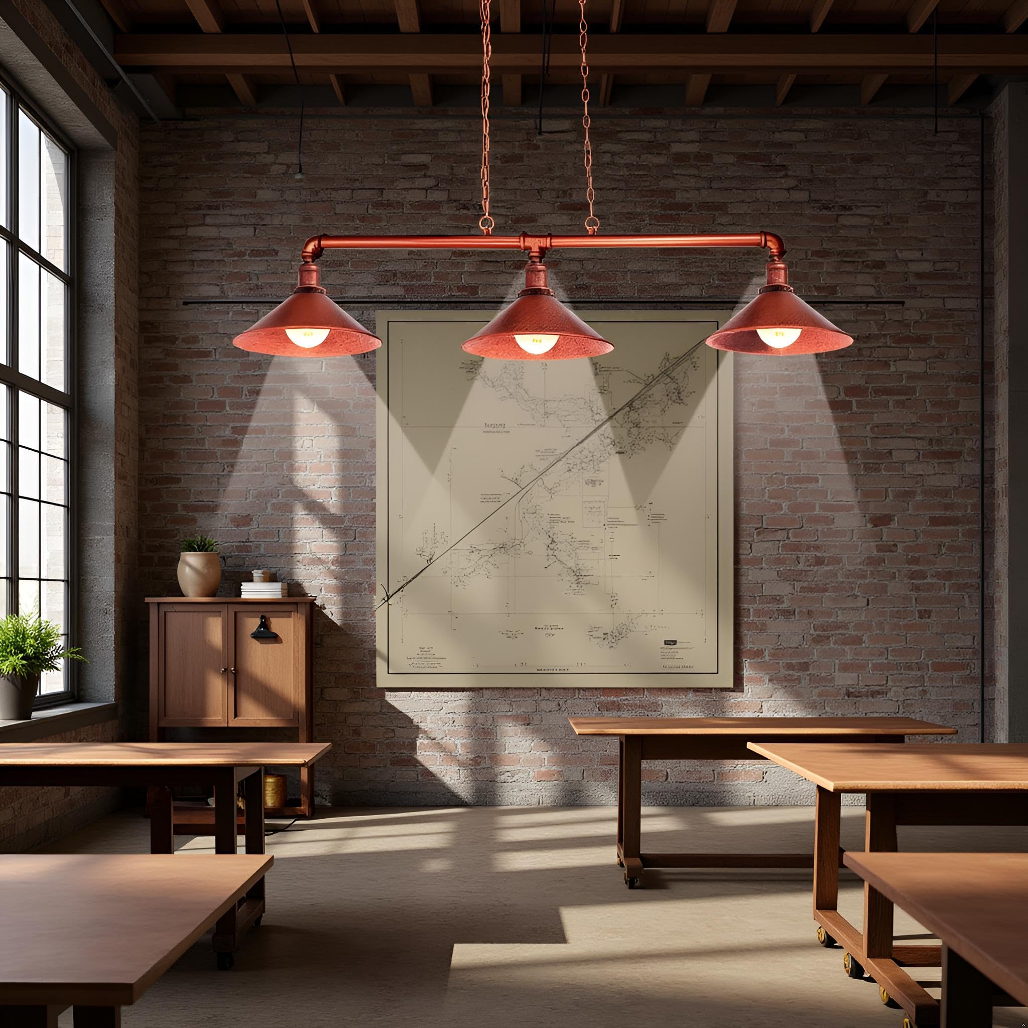 LEDSone Barra luminosa a 3 vie in stile vintage vintage stile steampunk con paralume lampada a sospensione lampada da soffitto in metallo (Rustic Red)