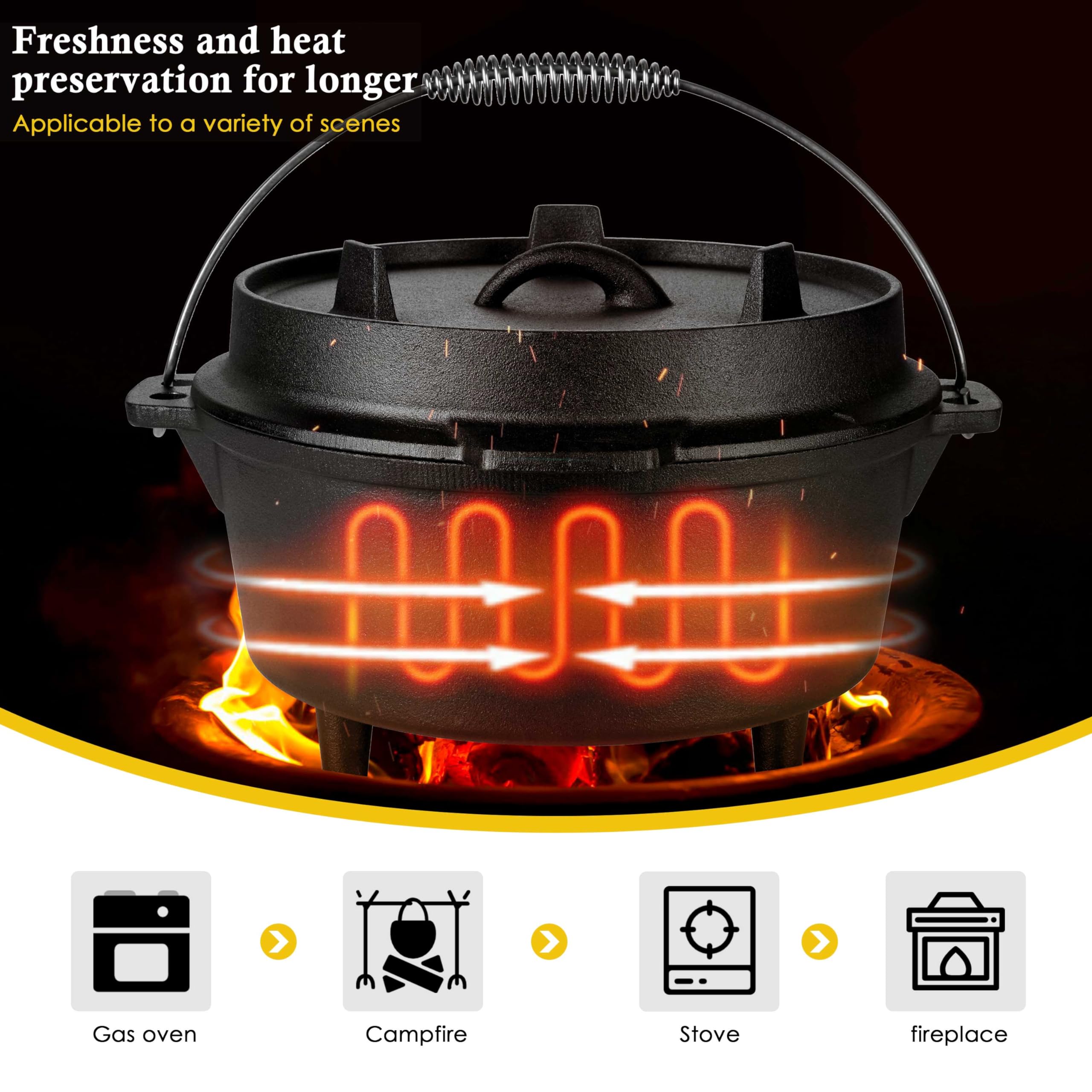 Leonyo Forno olandese da campeggio con sollevatore per coperchio, pre-stagionato e in ghisa, 5QT