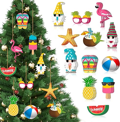 Chunful 36 adornos para árbol de Navidad de verano, decoración colgante de madera para playa, rebanadas de madera, adornos de árbol de invierno con
