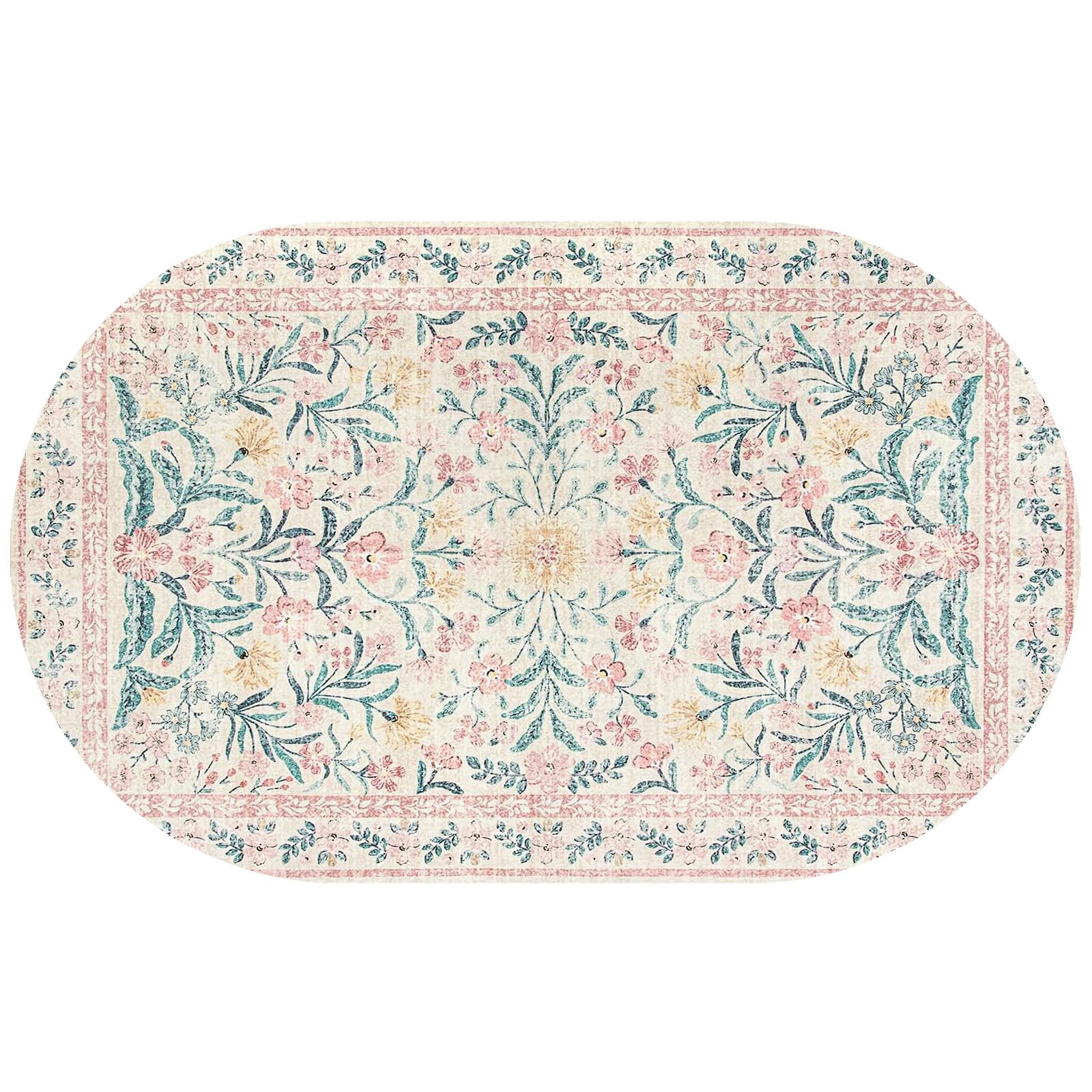 Tapis moderne floral lavable et résistant pour chambre d'enfant et coiffeuse