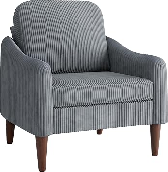 JUMMICO Corduroy Fabric Club Chair, Accent Barrel Chair, Furry Sherpa Elegant Armchair with Cozy Soft Padded, Suitable for Reception Room Bedroom Living Room Office Gray