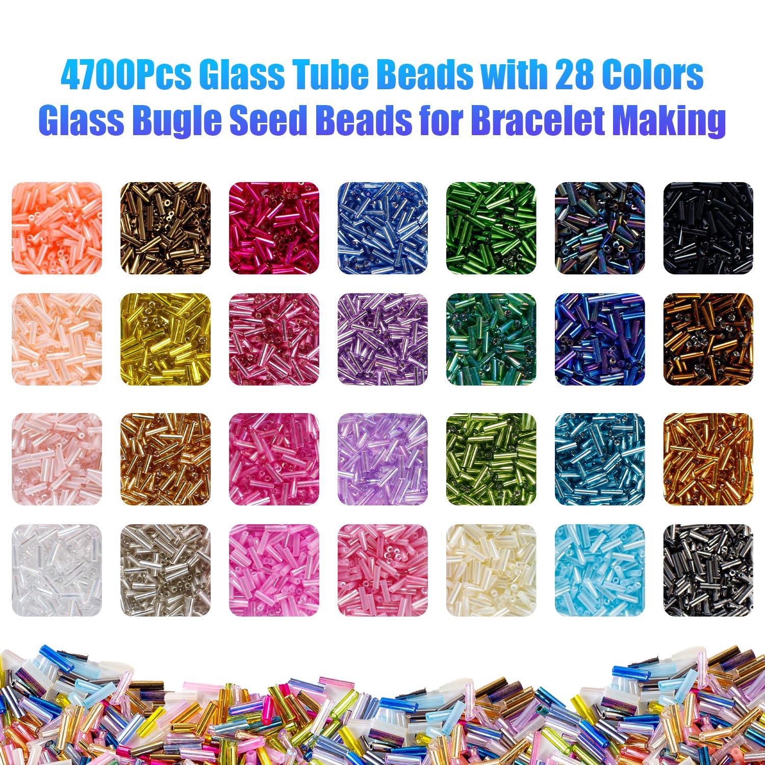 Ybxjges 4800Pcs 7mm Tube Beads Kit with 28 Colors Glass Bugle Seed Beads Small Craft Beads for DIY Bracelet Necklaces Jewelry Making