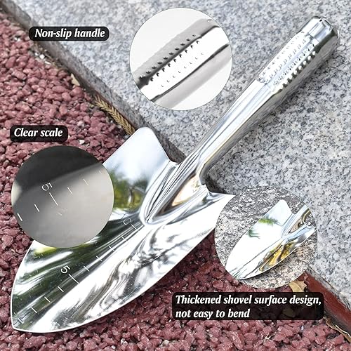 Miniatura 4 de Paleta de mano de pala de jardín, herramientas de mano de jardinería de acero inoxidable, pala de pala para plantar, trasplantar, deshierbar, excavar