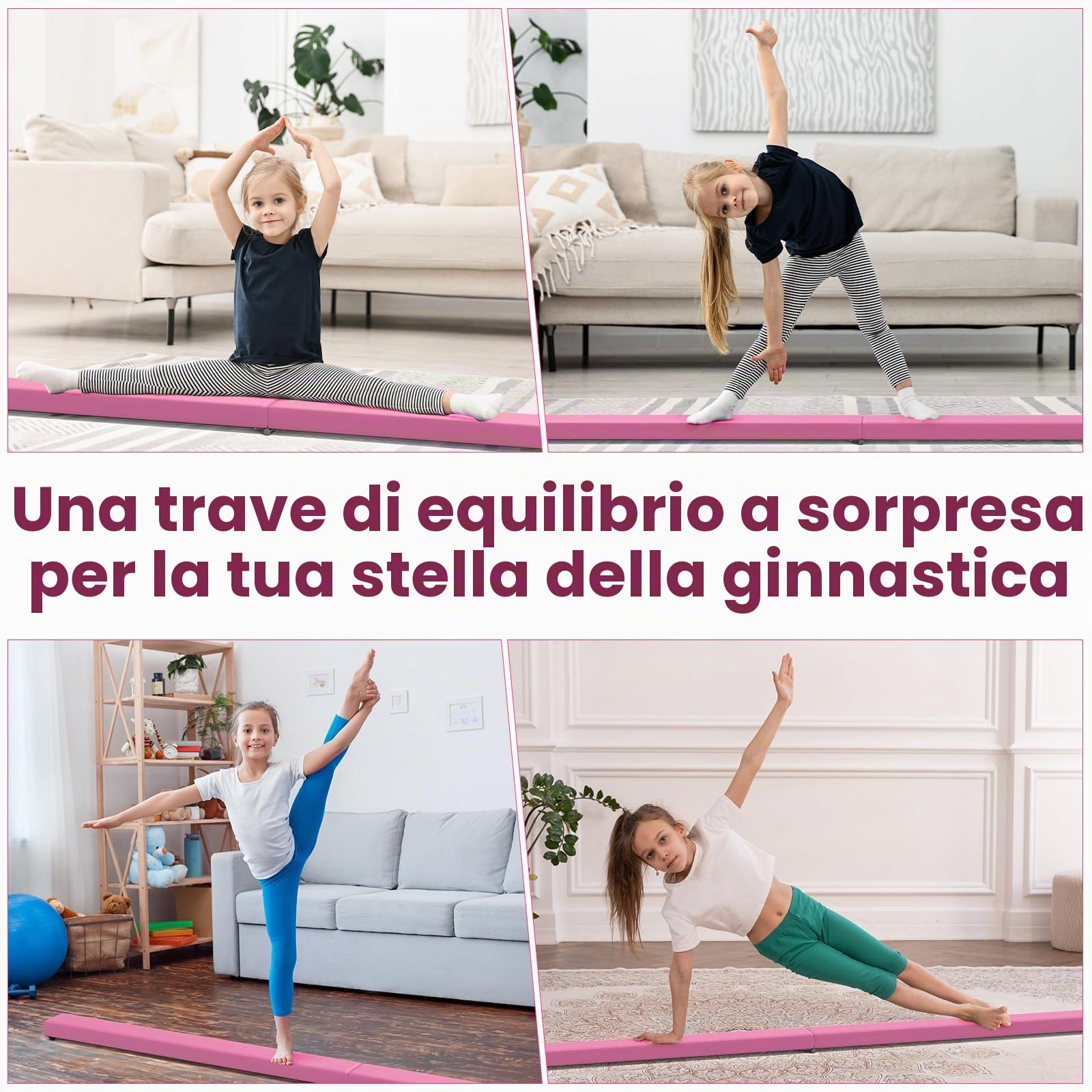 Trave Ginnastica Artistica per Casa, Trave Ginnastica Artistica 2,1 m/220 LB, Pelle, Attrezzatura da Ginnastica Pieghevole per Ragazze, Allenamento a casa, Ginnastica Artistica