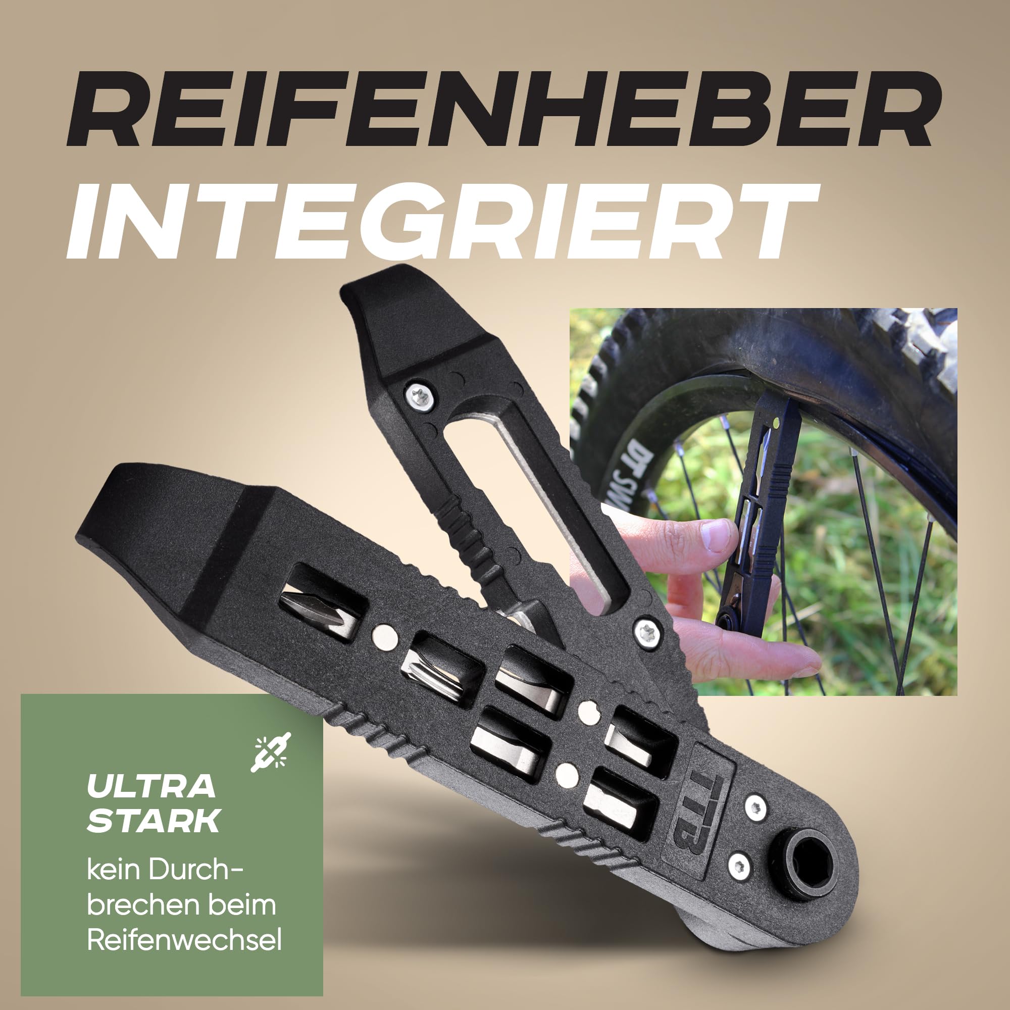 TTB - Herramienta multiherramienta para bicicleta, incluye desmontador de neumáticos, ultraligero, manejable y pequeño, bicicleta de montaña, deportes al aire libre