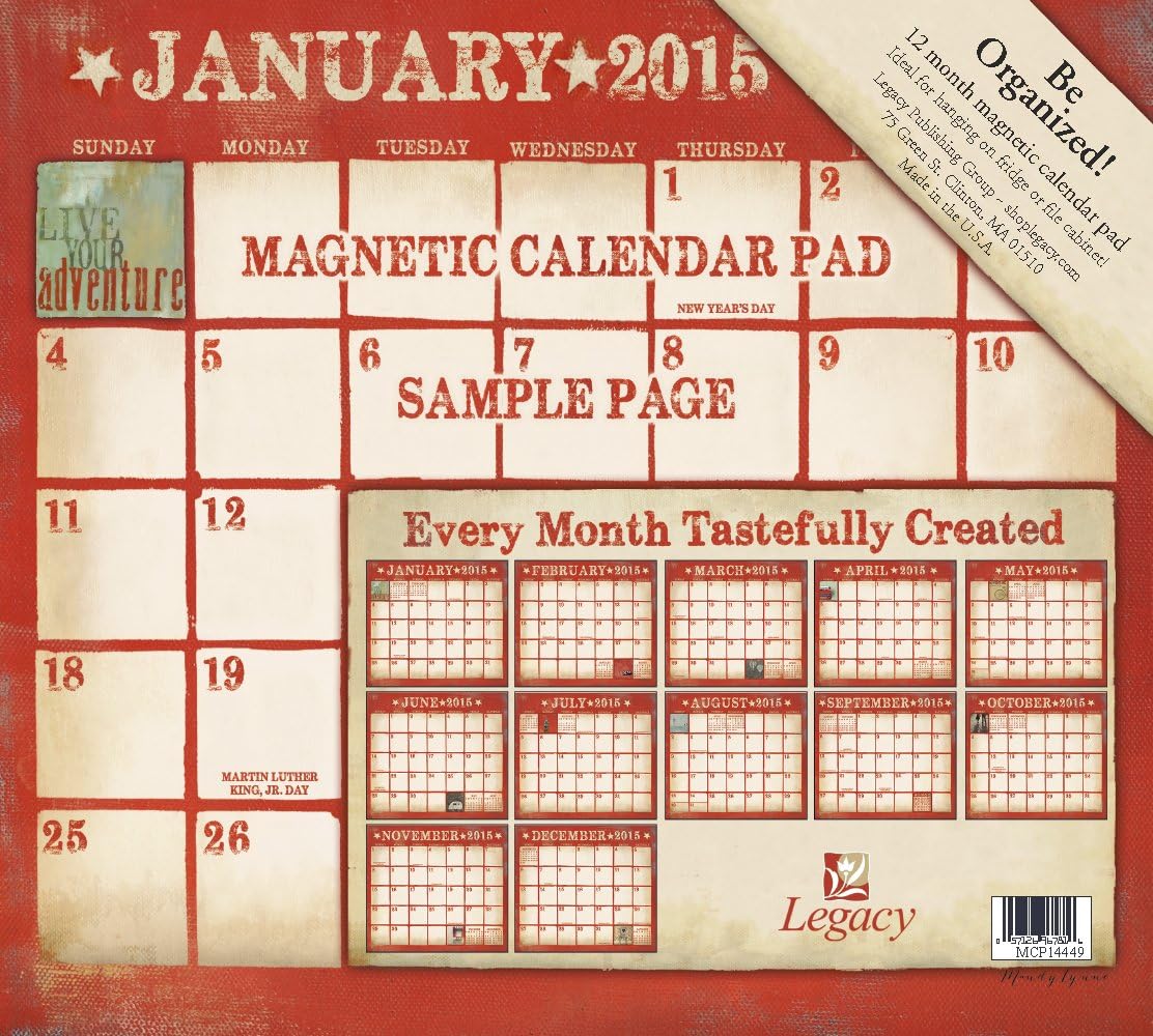 Legacy Publishing Group, Inc. 2015 Magnetic Calendar Pad, Vintage Red Adventure by Mandy Lynne (MCP14449)