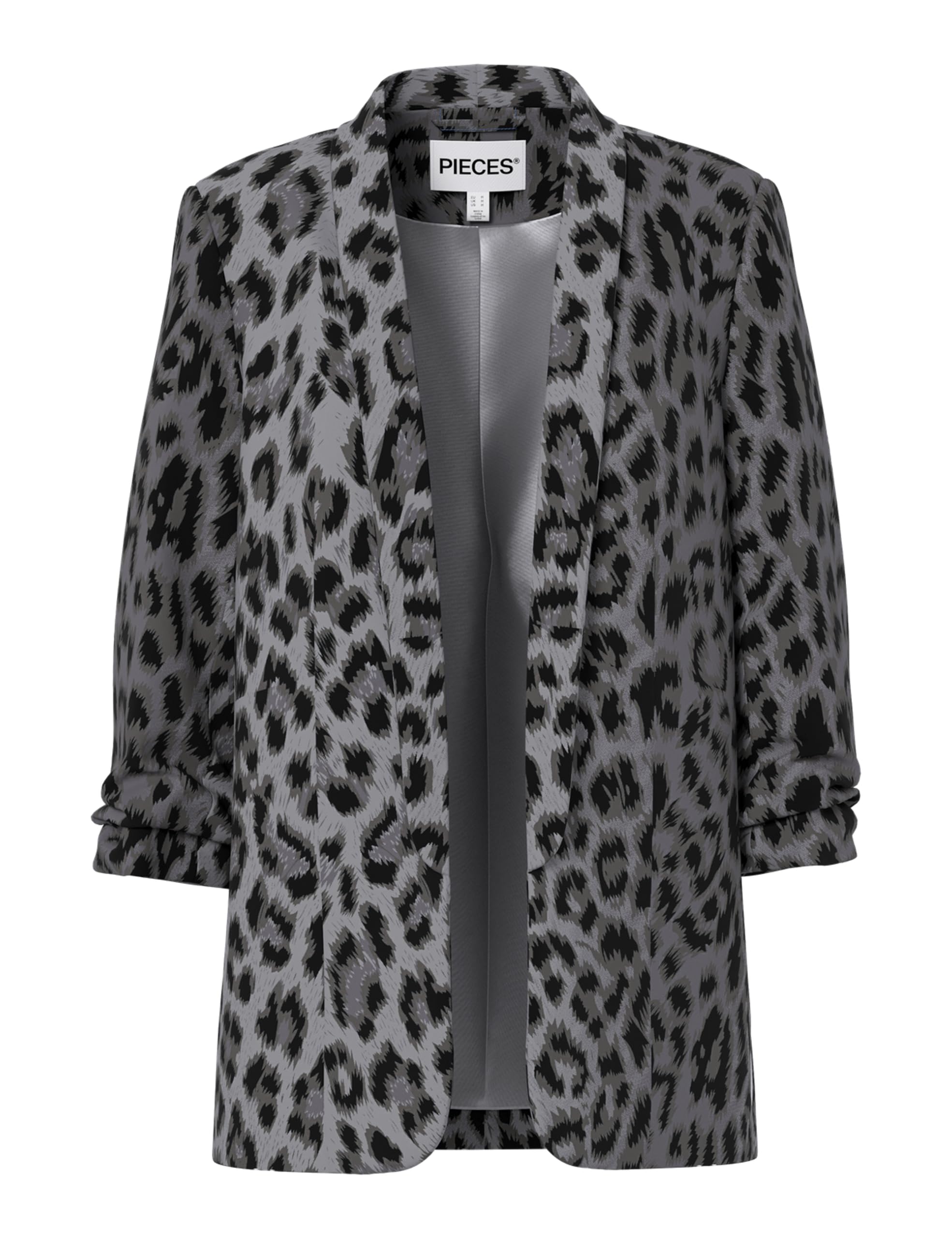PIECES Womens Pcbosella 3/4 Printed Blazer Noos Bc, Gray, M UK