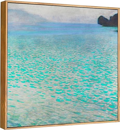INVIN ART Gustav Klimt - Lienzo enmarcado con estampado giclée de simbolismo y paisaje, Lake Attersee por Gustav Klimt, arte de pared para sala de