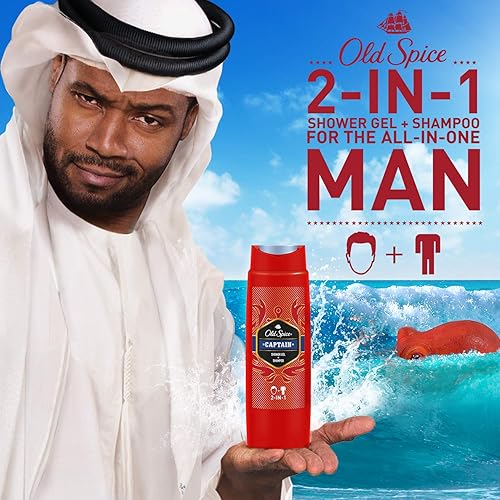 Miniatura 3 de Old Spice Captain Gel de ducha y champú para hombres (6 x 8.5 fl oz), gel de ducha 2 en 1 + champú, con fragancia masculina de larga duración,