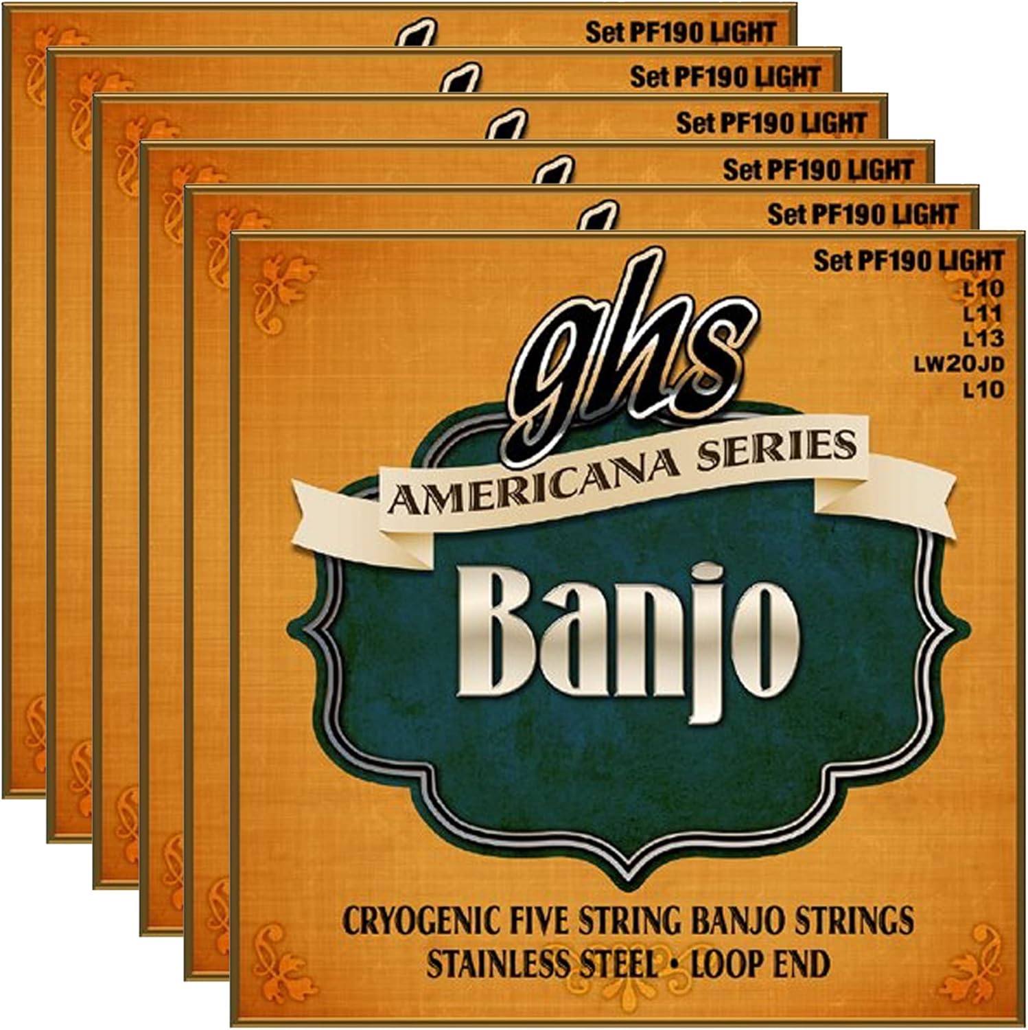 GHS Americana Series Banjo Light 10-20 (6 Pack Bundle)