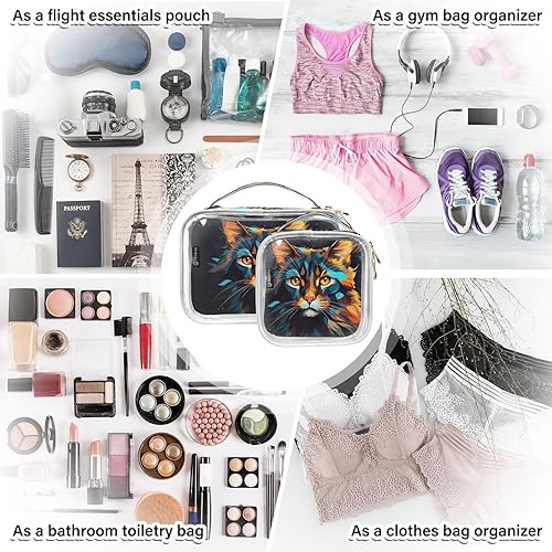 Miniatura 7 de Color Kawaii Cat Clear Toiletry Bag for Traveling,2 Pack Makeup Cosmetic Bag with Zipper,Travel Bag for Toiletries,Travel Essentials 21214476