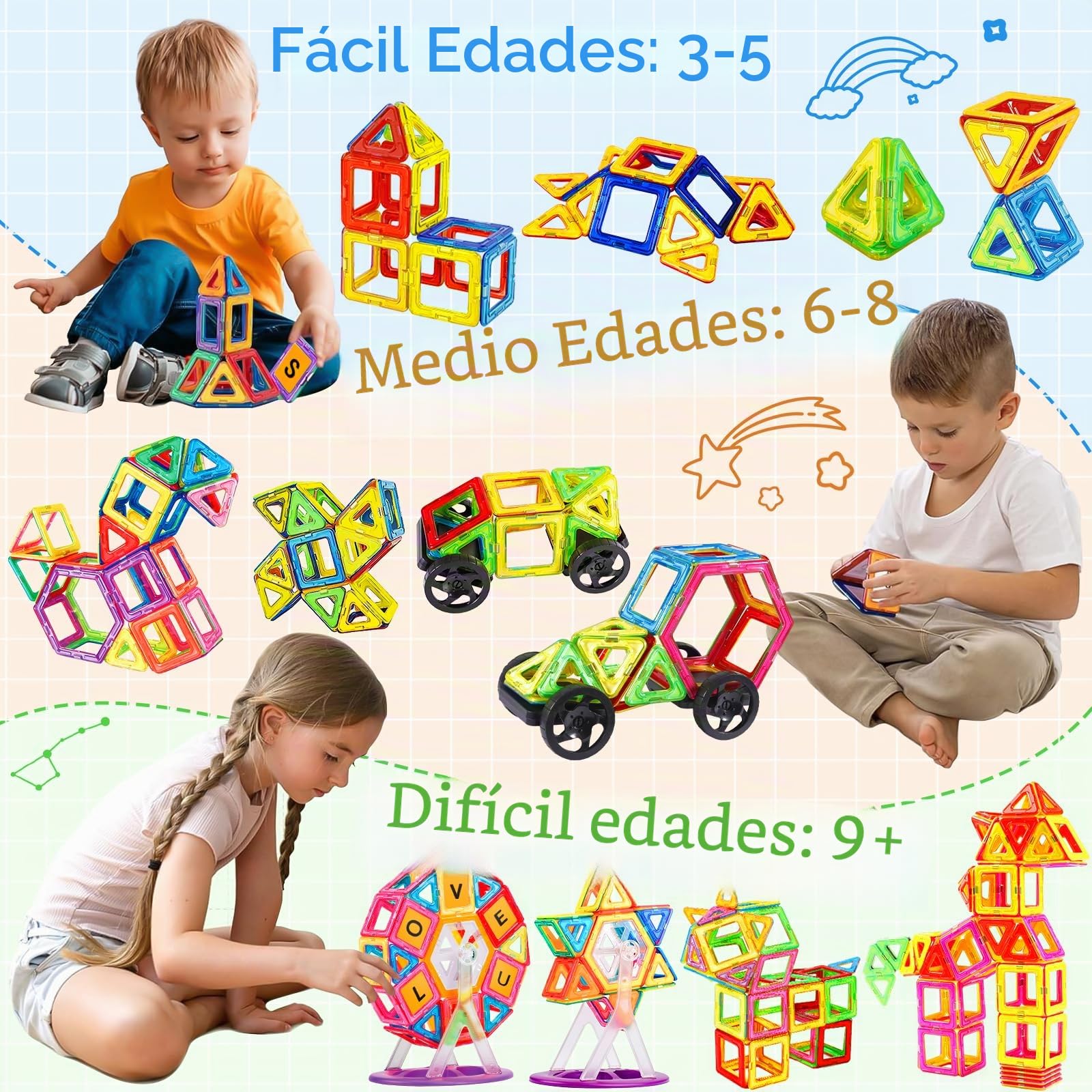 Purpledi 120 Piezas Bloques de Construcción Magnéticos, Construcciones Magnéticas Juguetes Niños Niñas 3 4 5 6 7 Años, Juegos Educativos Viaje Juego de Imanes magneticas para Montessori Regalos