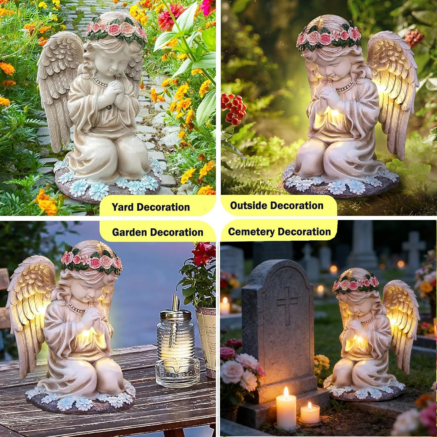 Choies Angel Gifts for Mom Grandma Granny Aunts,Birthday Sympathy Memorial Gifts,Solar Praying Angel Figurines for Outdoor Garden,Yard,Cemetery,Grave Decoration - Image 5
