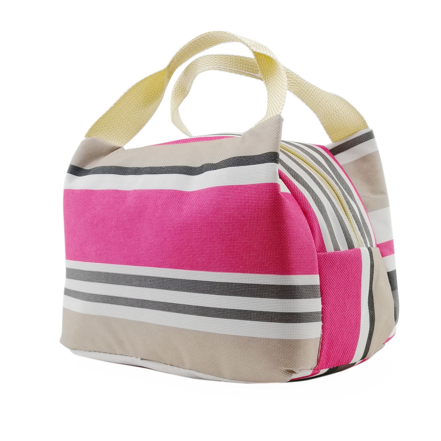 Vinsani Striped Grey Insulated Striped Canvas Thermal Lunch Bag Reusable Portable Cooler Bag Lightweight Convenient Foldable For Work School Picnic Office Adults & Kids –