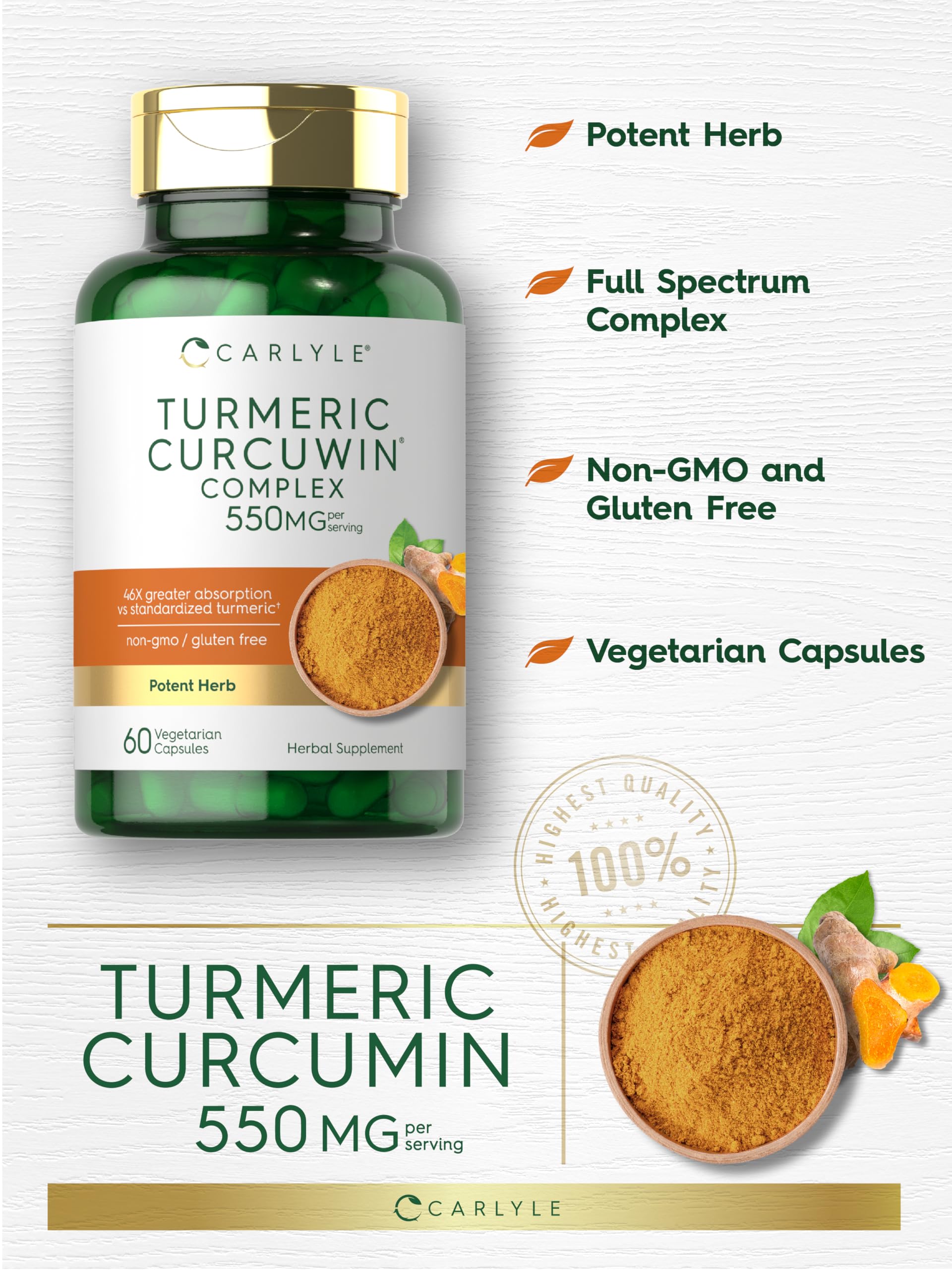 Carlyle Turmeric Curcumin 550mg | 60 Vegetarian Capsules — Amazon image 4