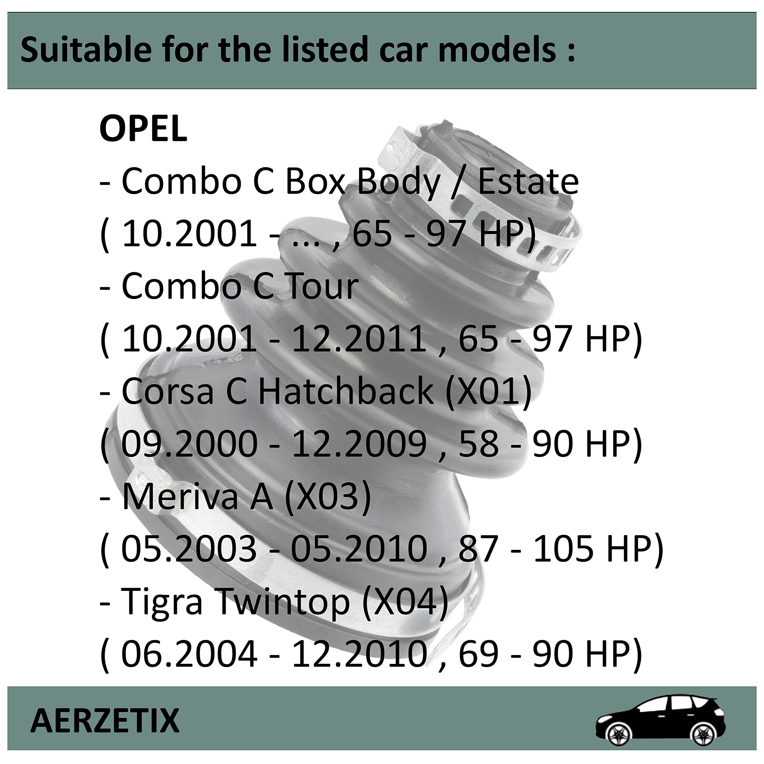 AERZETIX - C66778 - Soufflet de cardan + 2 colliers - côté de montage: des deux côtés de l'essieu avant, du côté boîte de vitesses - compatible avec numéros OE 1603004, 1603230