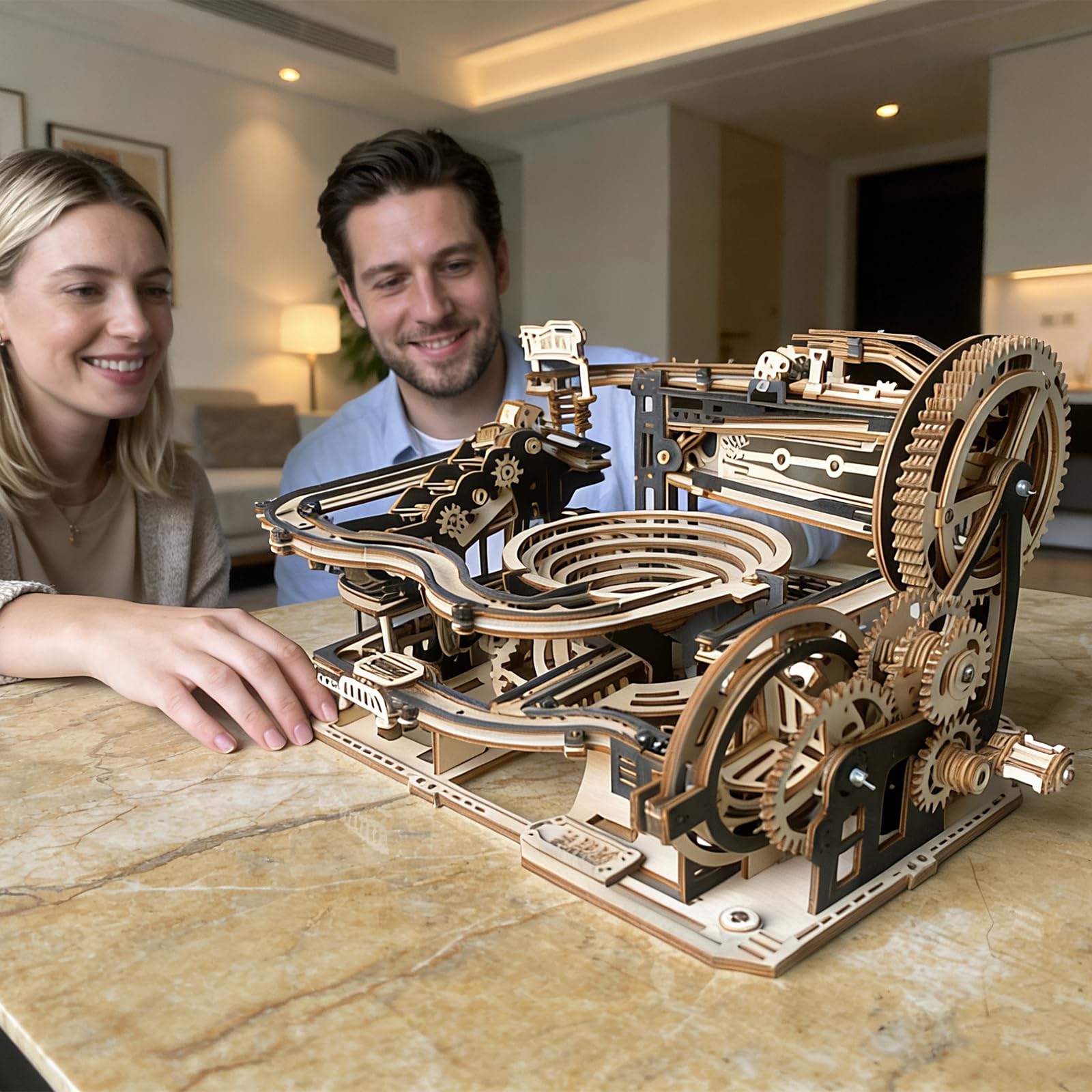 Casse-tête 3D en bois pour adultes - Marbre - Bricolage mécanique | Construisez votre propre jeu de marbre Puzzle de construction Cadeau d'anniversaire pour adulte